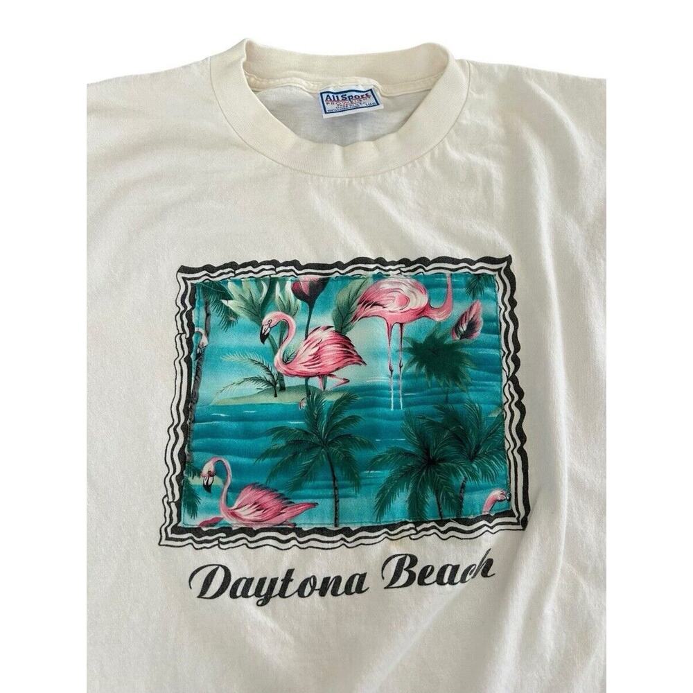 Vintage Nature Flamingo Shirt L Daytona Beach Single Stitch USA All Sport Tag